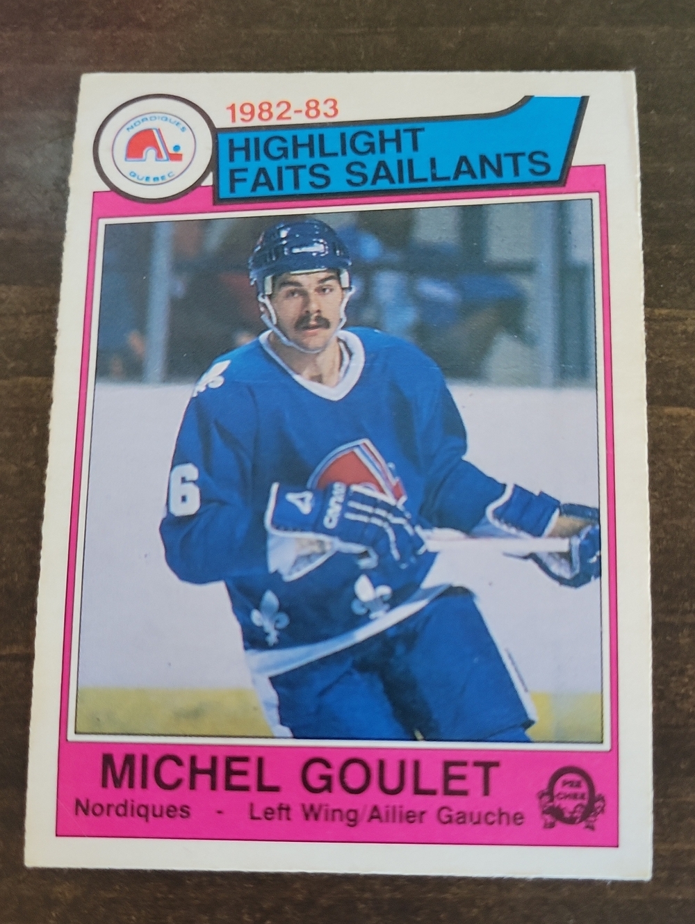 1983/84 OPC Michel Goulet Hockey Trading Card - Blue and Pink Accent
